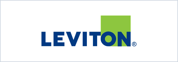 Leviton logo with green square design